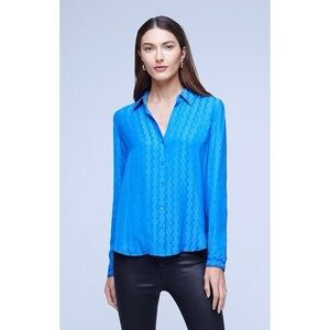 L'AGENCE Holly Sky Blue Chain Print Blouse size M pristine condition